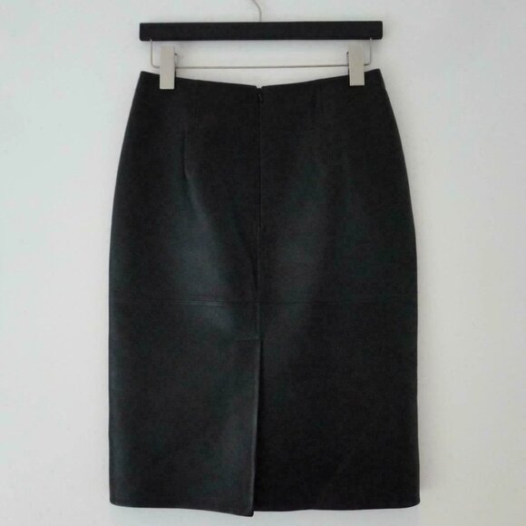 NWT OSCAR DE LA RENTA Black Leather & Boucle Twill Tweed Pencil Skirt 4 - Picture 4 of 5